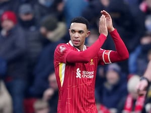 Trent Alexander-Arnold celebrates scoring against Accrington