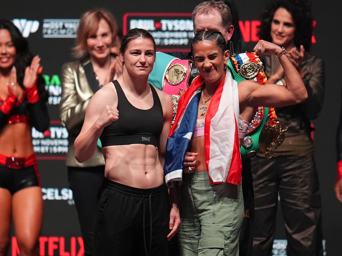 Katie Taylor and Amanda Serrano tip the scales at same weight ahead of bout