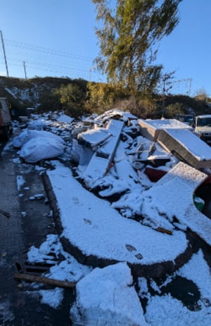 Merry was found dumped alongside piles of rubbish and scrap in the snow