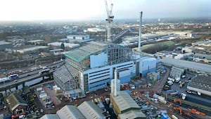 The construction of the huge Enfinium waste recycling building next to the M5 motorway West Bromwich.