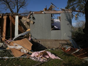 A destroyed mobile home