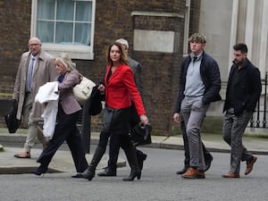 The families of Barnaby Webber, Grace O’Malley-Kumar and Ian Coates outside Number 10 on Wednesday