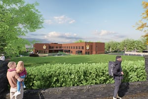 An artist's impression of the proposed primary school, as seen from Penn Road, Wolverhampton. 