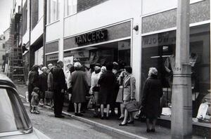 The grand opening of Dancer's present shop on May 1, 1968