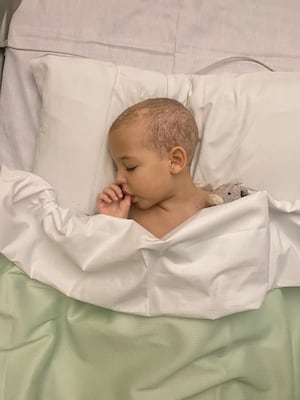 Mabel in hospital after being diagnosed with a form of leukemia