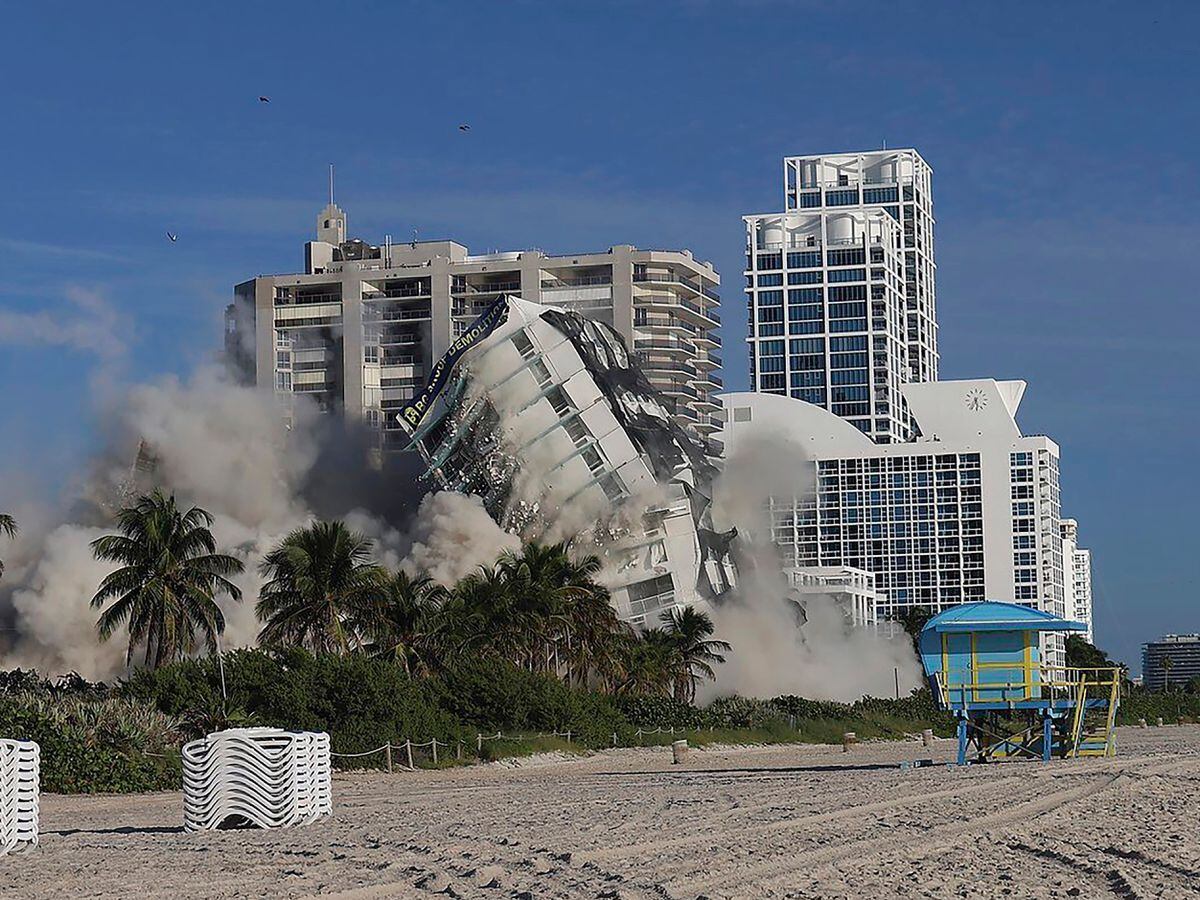 17-story hotel building at Deauville Beach Resort in Miami Beach explodes