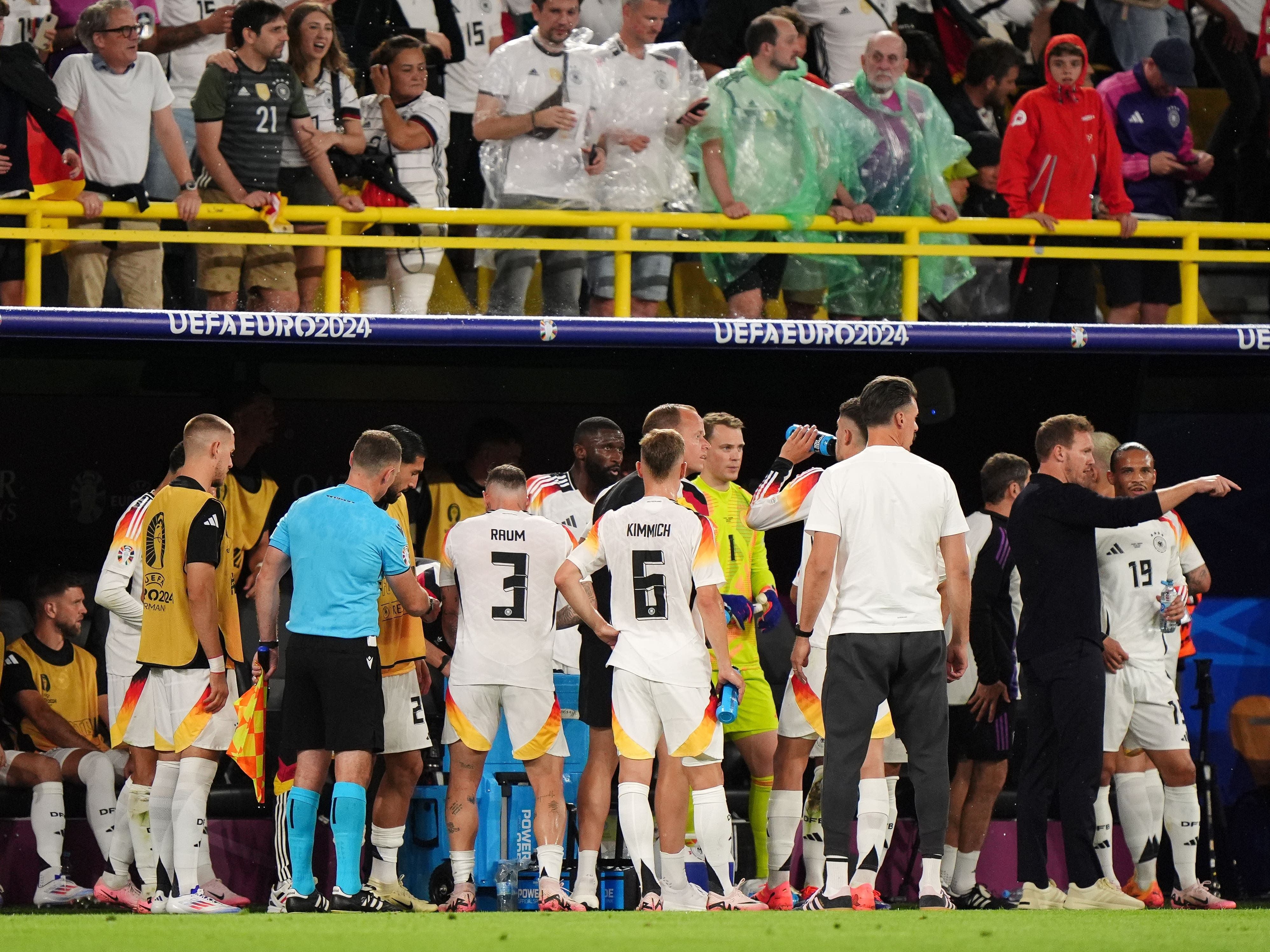 Germany v Denmark clash delayed for 24 minutes by thunder and lightning