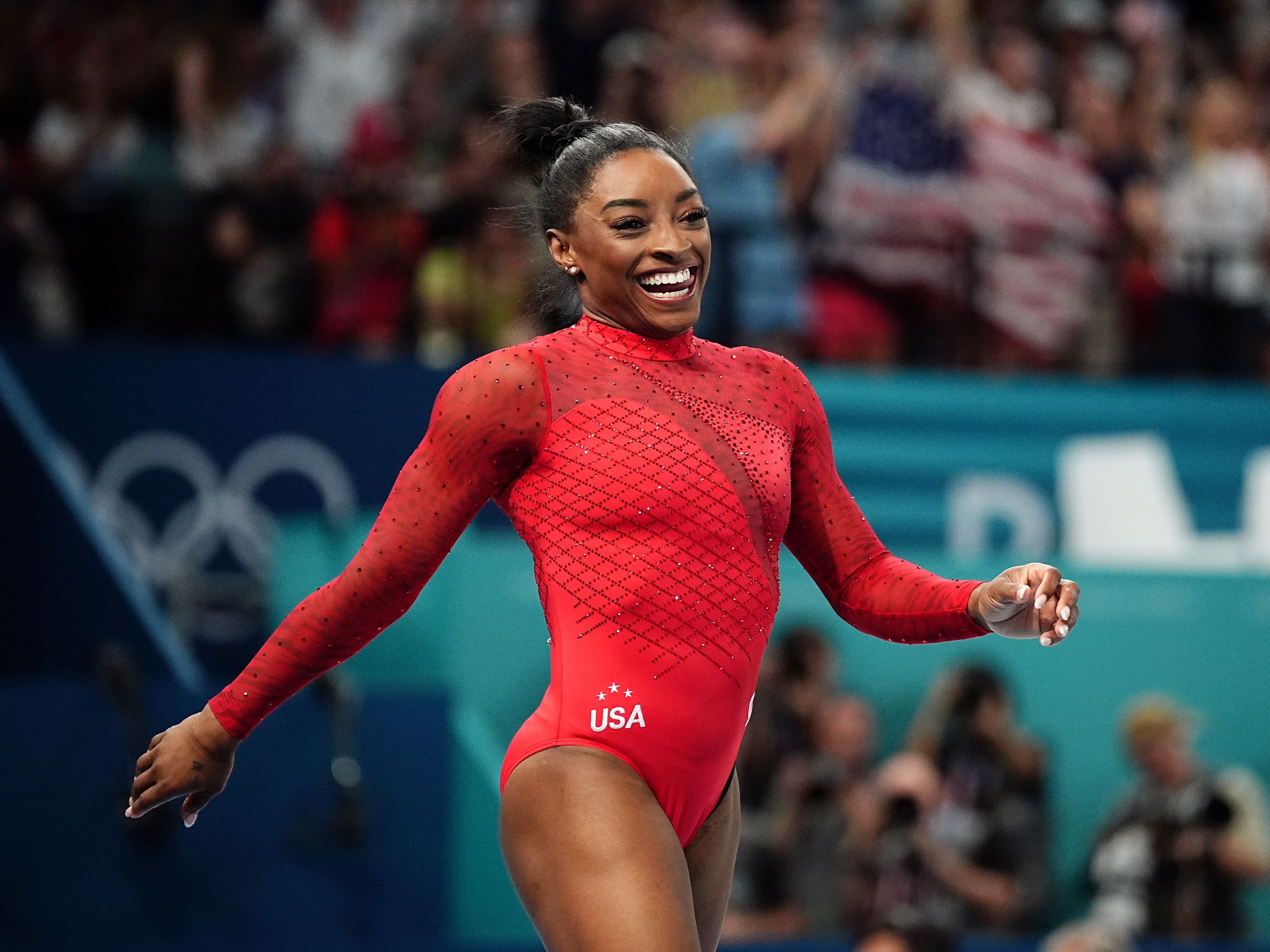 Simone Biles all smiles after seventh Olympic gold medal and third in Paris